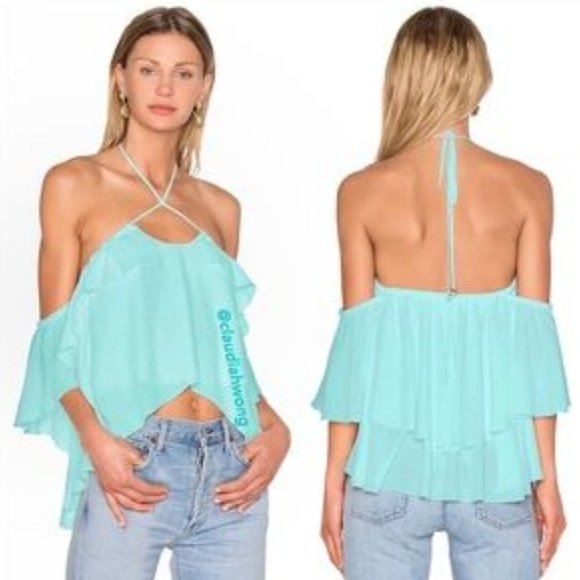 NWT Cinq A Sept Carla Strappy Blouse in Aruba Blue- Medium - Picture 3 of 5